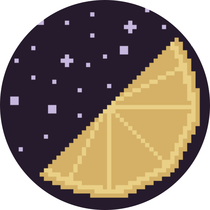 lemon wedge as moon with stars behind it